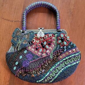 Colorful Beaded Handbag Butterfly Victorian Evening Bag